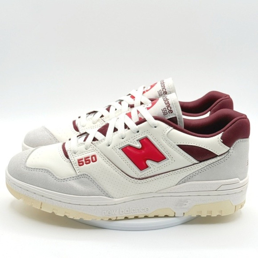 New Balance 550 Mens Size 9.5‎ Mens Sea Salt Grey True Red BB550EMR Sneakers